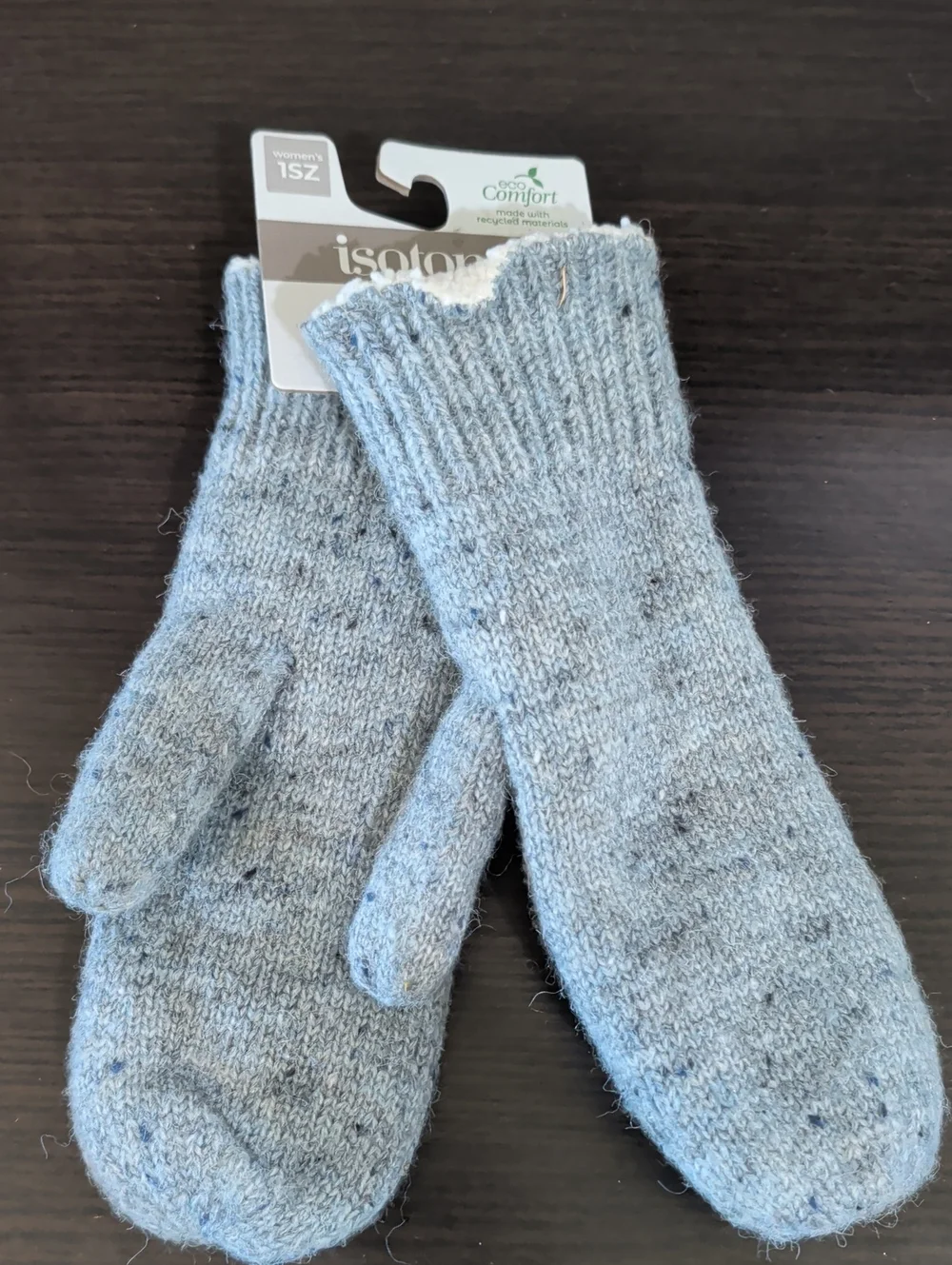 Isotoner Light Blue Flecked Knit Mittens